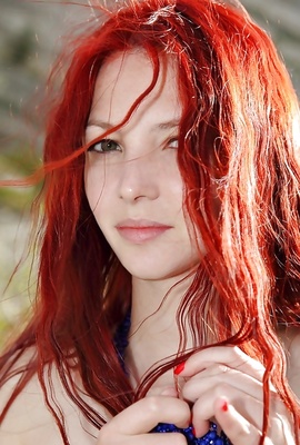 Redhead beauty Nalli A wearing only a necklace