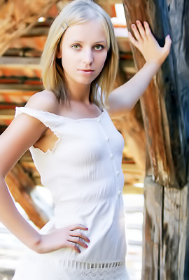 Small Blonde Teen Ilona D Strips Her White Dress