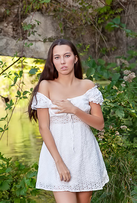 Zarusha Blue-eyed Russian Brunette Slips Off Her Panties