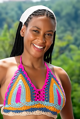 Samantha Cruuz Untying Her Crocheted Bikini Top To Bare Her Gorgeous Breasts To The Sun's Kiss