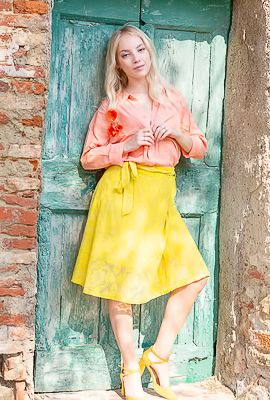Bella Spark Unveils Herself Playful In Villa Sunlight Teasing With Skirt Lifted High